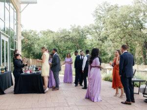 Outdoor bar at The Bowden, wedding guests, 